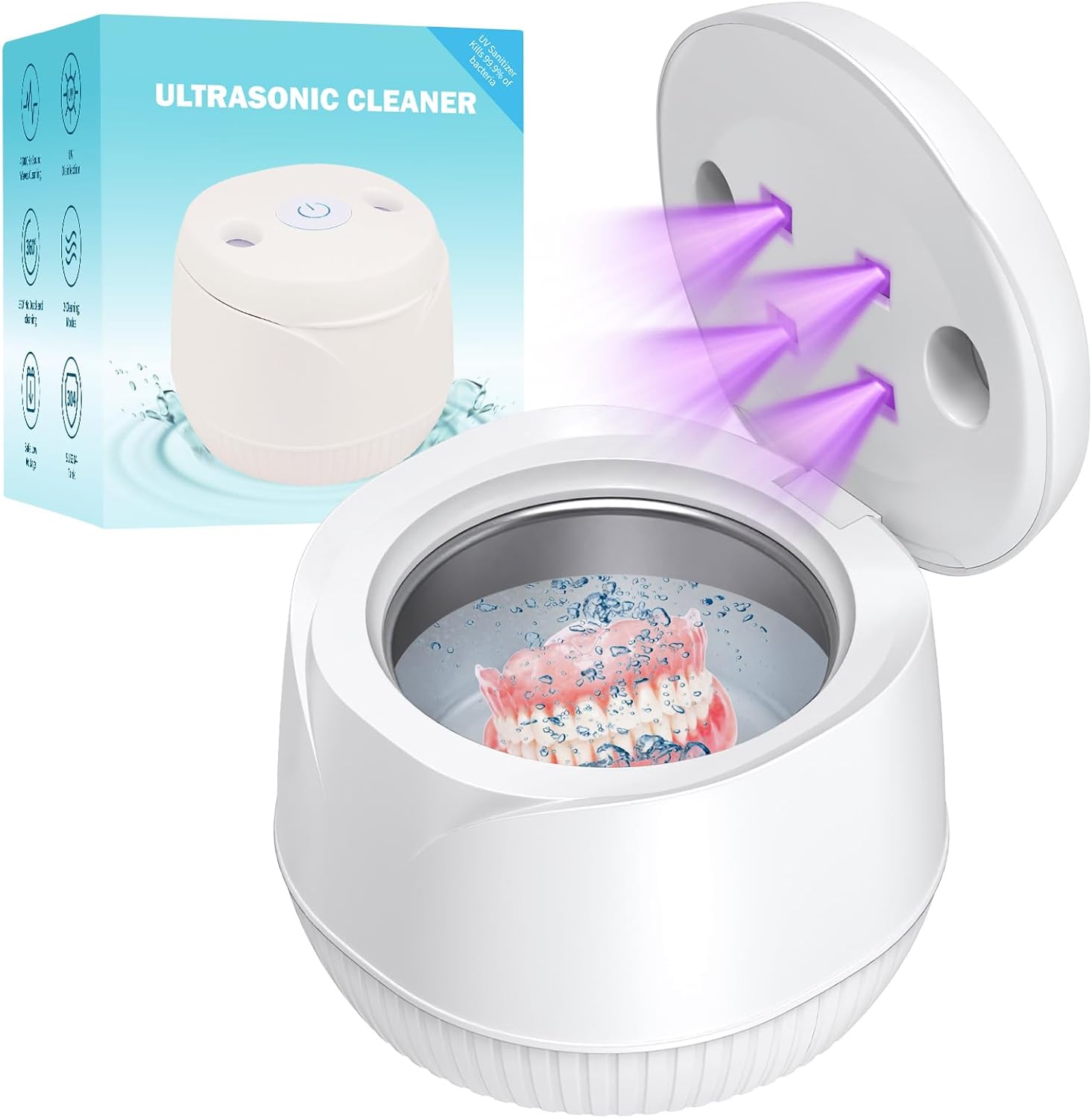 Ultrasonic UV Cleaner for Dentures, Retainer, Mouth Guard, Aligner, Whitening Trays, Toothbrush