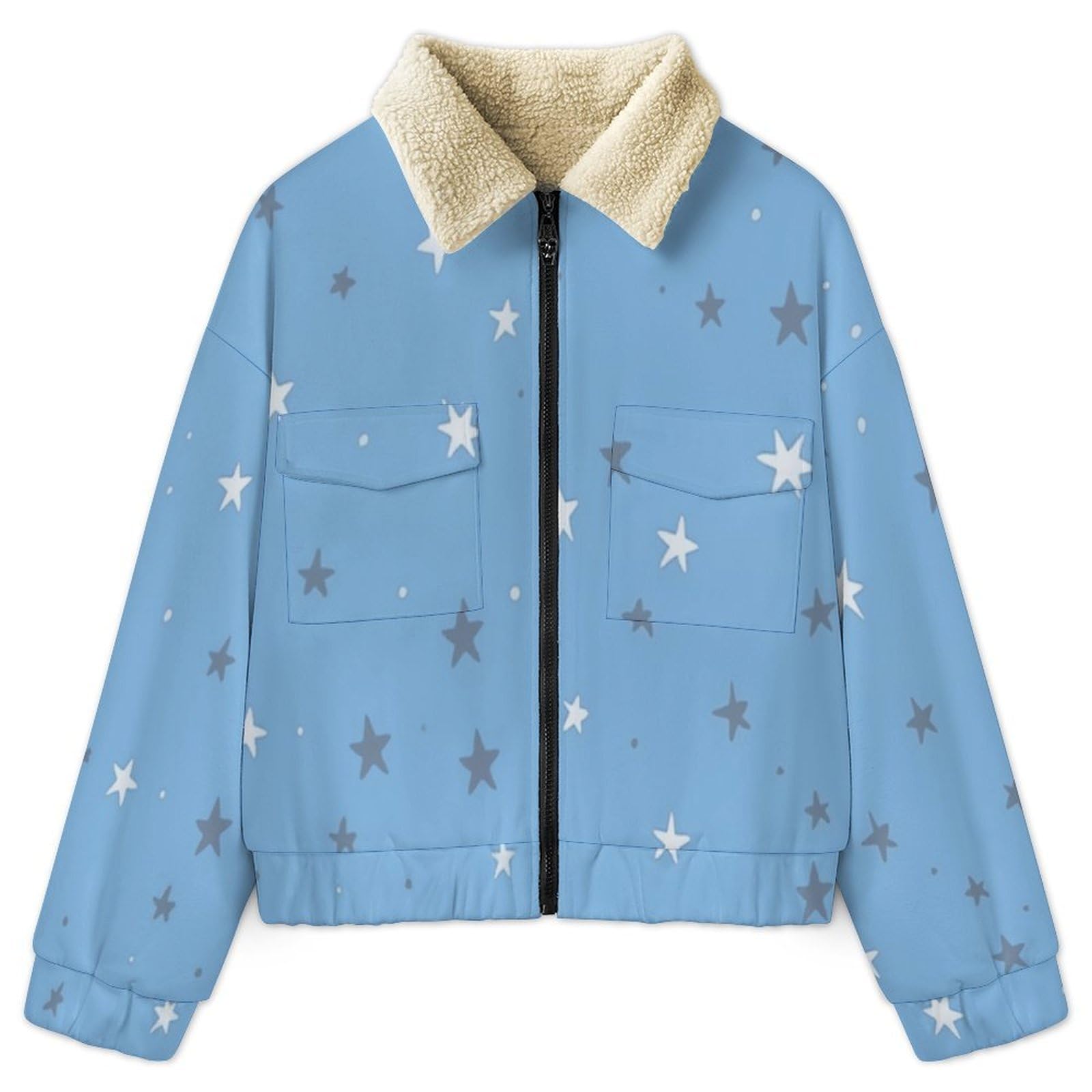 Donna Pile Stampa Carino e sognante Caldo con Cerniera, Giacca da Camera Invernale Corta Pile Giacche, Piccola Stella Cappotto In Peluche Sherpa Giubbotto Fleece Comoda