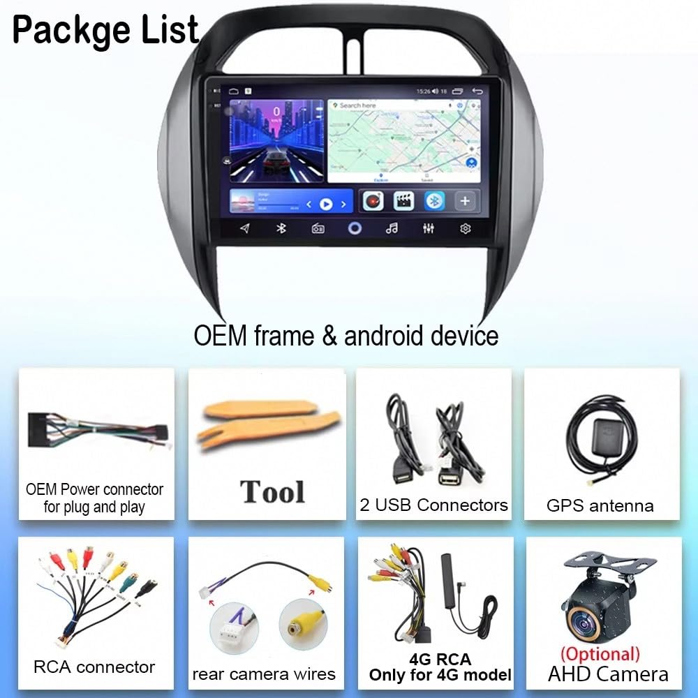 Car Stereo Carplay Radio de Coche para Toyota RAV4 2003-2005 Soporta Bluetooth, Control Volante, USB, WiFi, 4G, Mirror-Link, GPS Navegador/Radio FM, 4 Nuclear 4G+64G