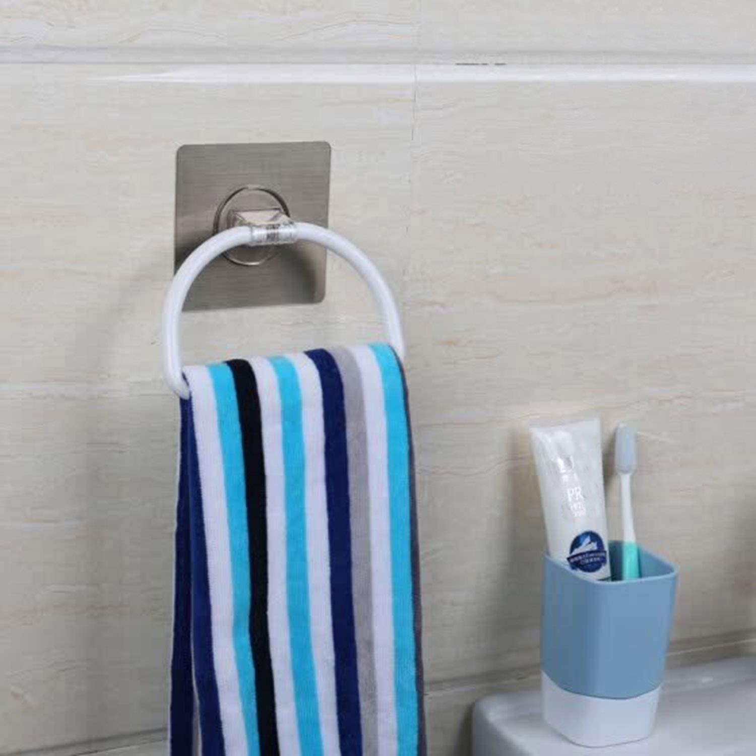 HOKIPO Magic Sticker Series Self Adhesive Plastic Towel Ring for Bathroom and Kitchen (Model -AR2601) White (B07X3TXVL1) Amazon Price History, Amazon Price Tracker