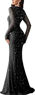 Women's Formal Evening Gown Elegant Rhinestone Long Prom Dress Mermaid Wedding Guest Party Cocktail Bridesmaid Maxi Dress