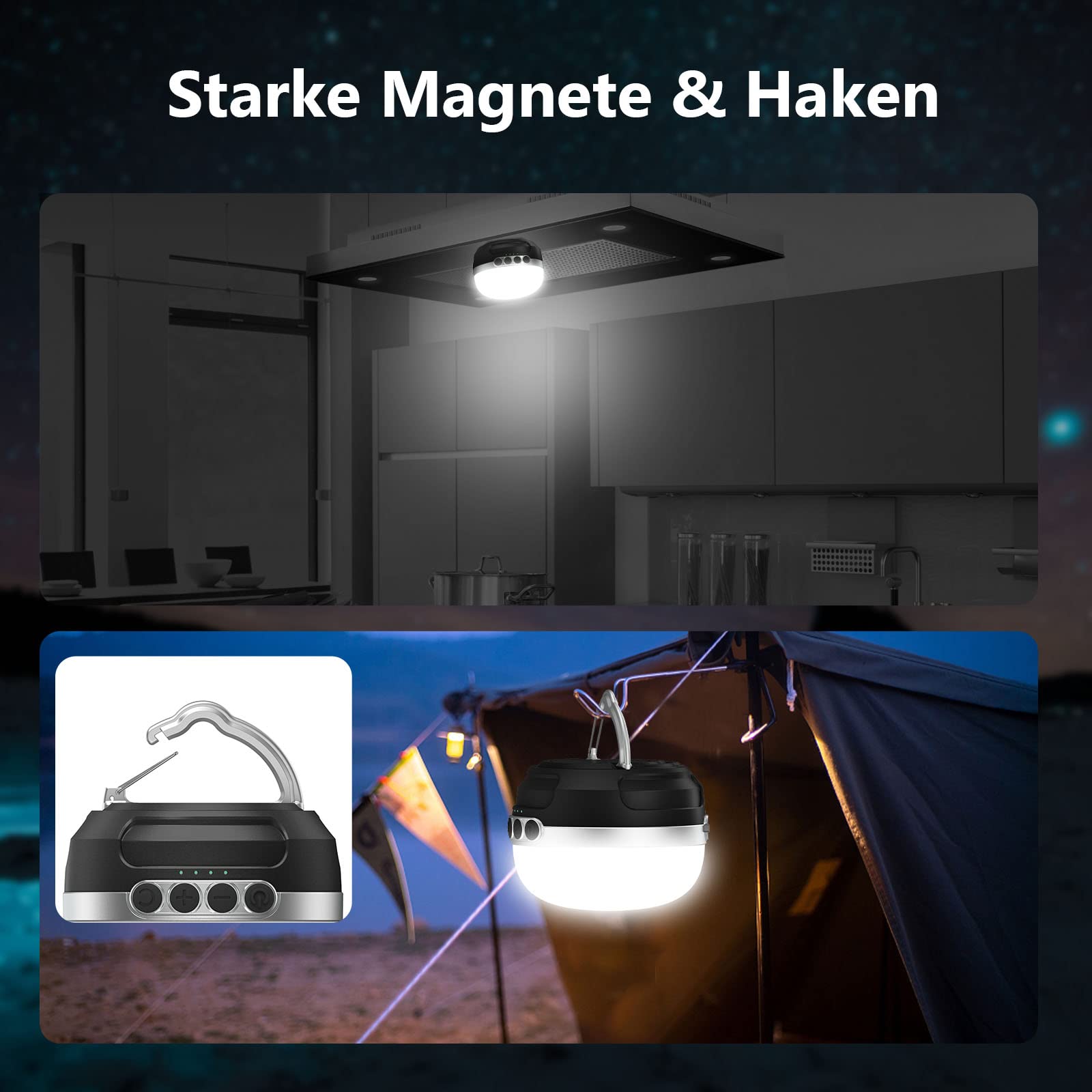 Lampada da campeggio a LED RGB che cambia colore, 8400 mAh, con ricarica USB C, 5 modalità di illuminazione, regolazione continua, impermeabile e forte magnete, per escursioni, interruzioni di