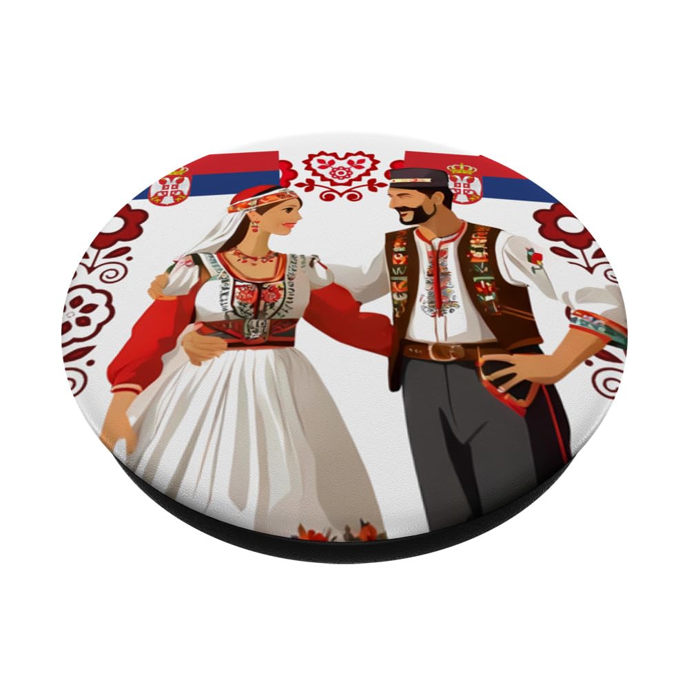 Serbian Folk Dancing PopSockets Adhesive PopGrip, Black - Image 2