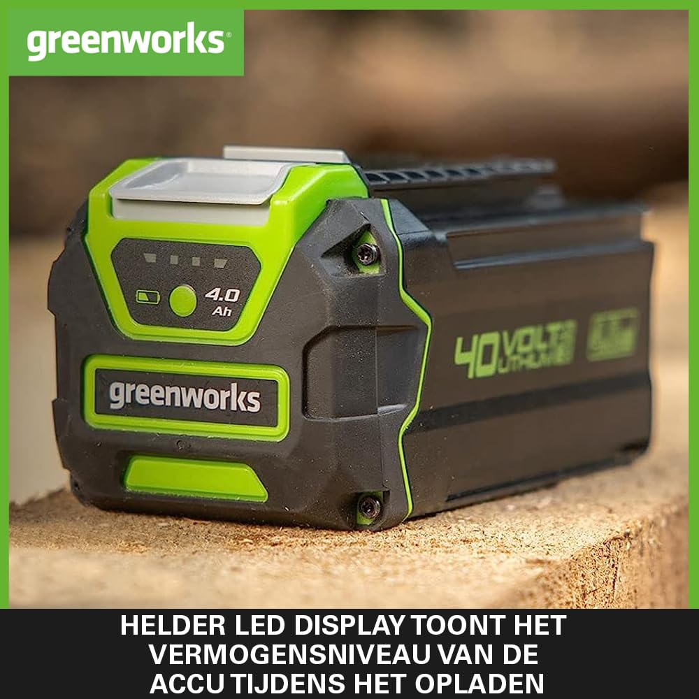 Greenworks 40V accu G40B4 (Li-Ion 40V 4Ah oplaadbare krachtige accu geschikt voor al het gereedschap uit de Greenworks 40V serie
