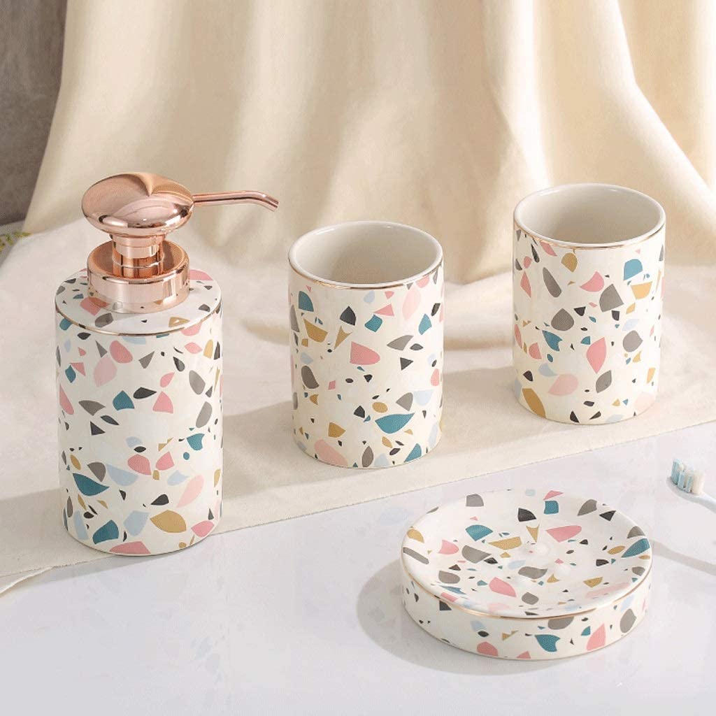 Badezimmer Set Seifenspender Mit Keramikapplikation, 4-teiliges Badezimmer-Set Seifenpumpe, Seifenschale, 18,6 Oz Lotion-Pumpflasche Dekoration Organizer
