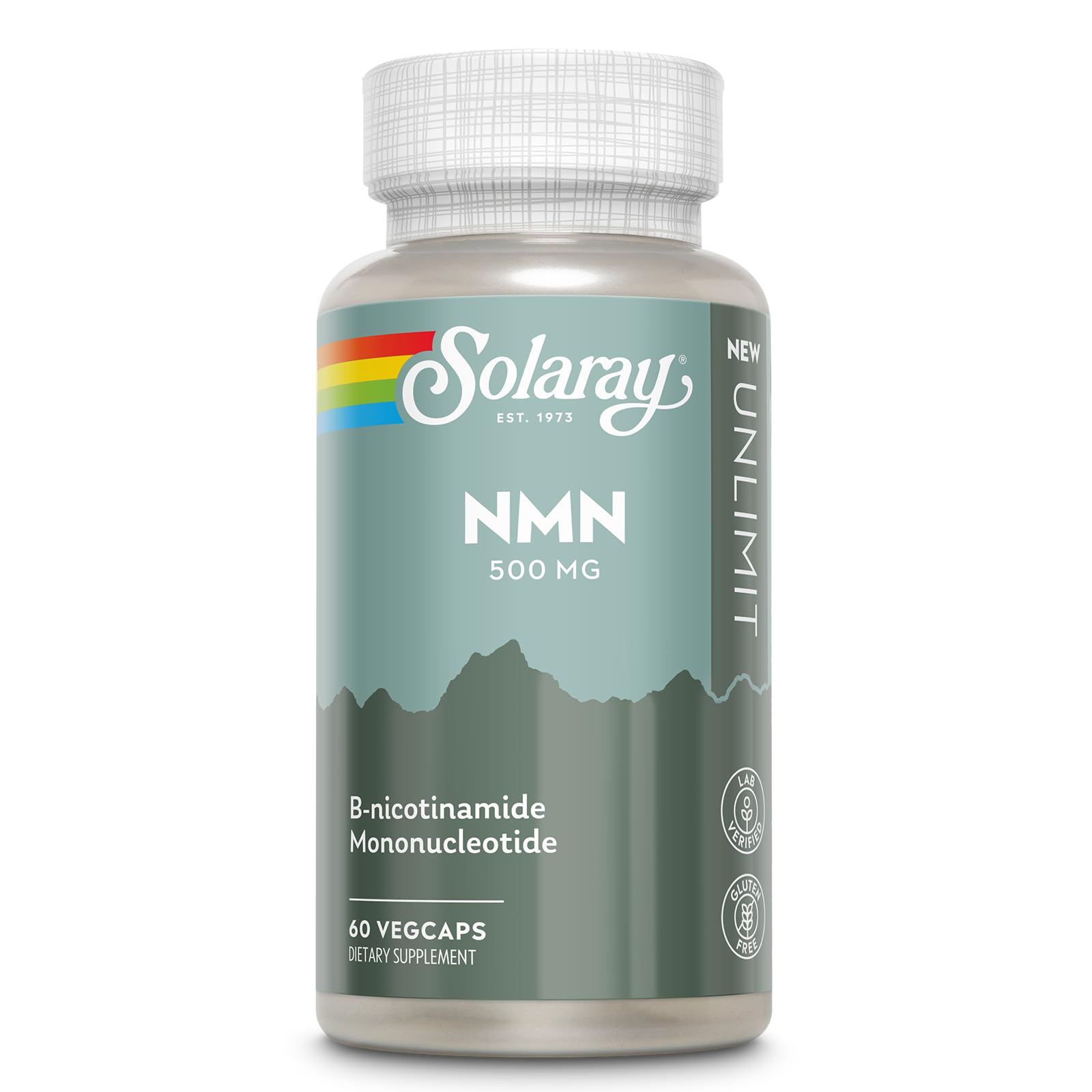 SOLARAY NMN Supplement 500 mg - Precursor to NAD Plus, Once Daily - Supports Longevity, Cellular Energy and Metabolism, Healthy NAD Plus Levels - Lab Verified, Non GMO, Vegan - 60 Servings, 60 VegCaps