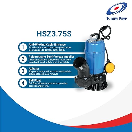 Miniatura 4 de Tsurumi Pump HSZ3.75S - Interruptor de flotador sumergible para bomba de basura 1 HP 115V 3 pulgadas, aplicaciones de deshidratación de descarga -