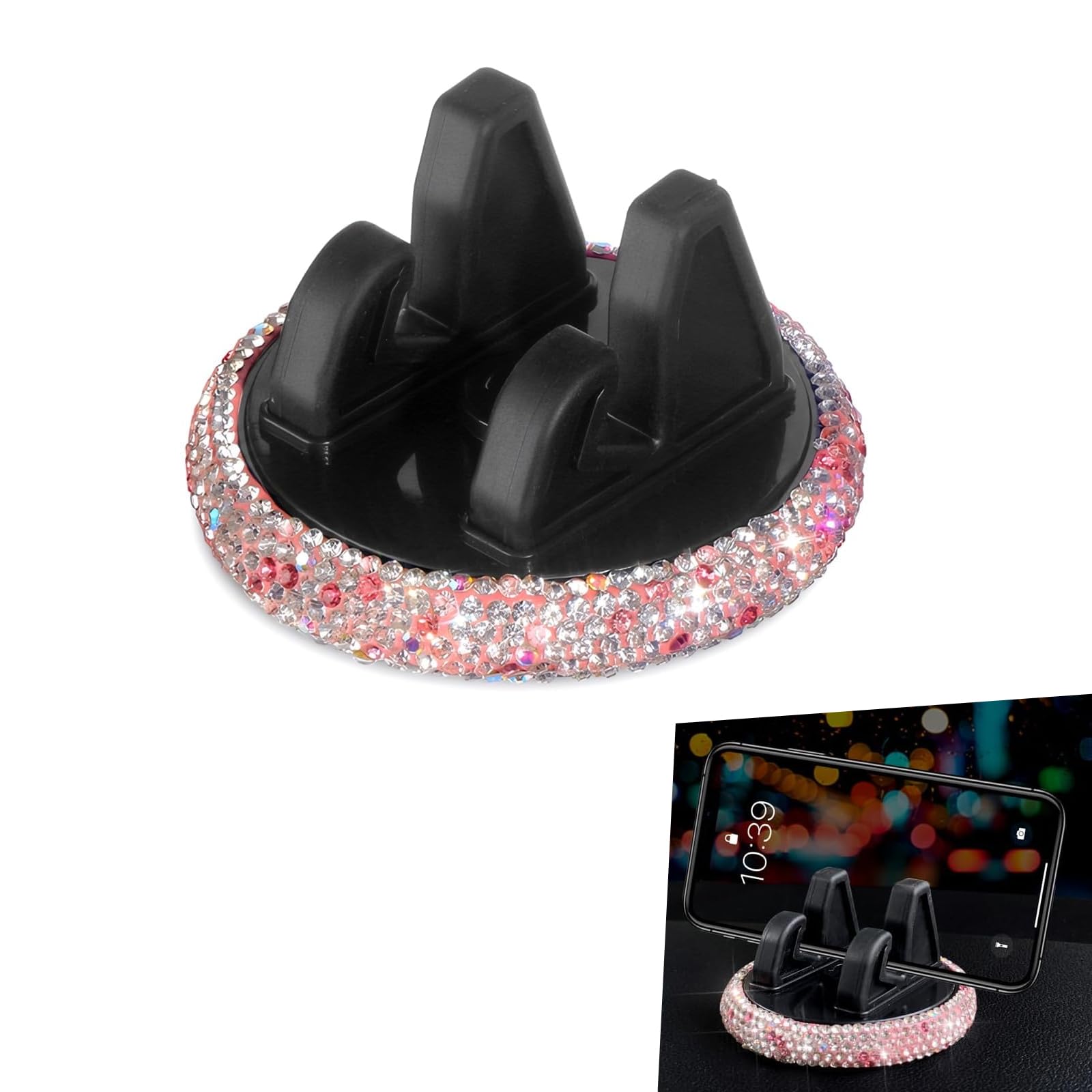 Zeathery Bling Car Mobile Phone Holder Horizontal and Vertical Center Console Dashboard Navigation Support Bracket Self-adhesive Rhinestone Decorative