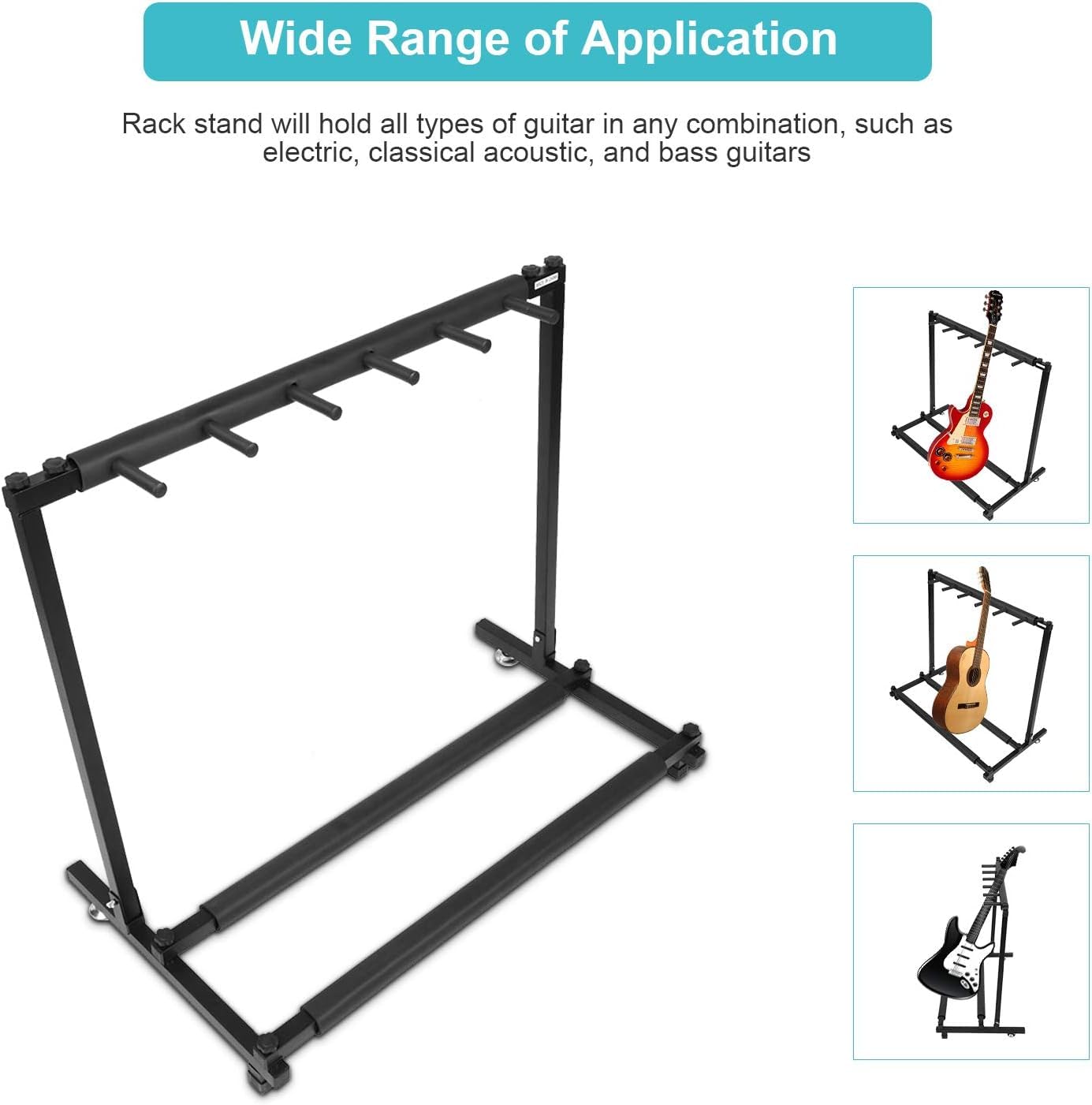 Yosoo Health Gear Soporte universal para guitarra con acolchado de goma gruesa y 5 soportes, plegable y portátil, color negro para guitarra acústica clásica, eléctrica, acústica y bajo