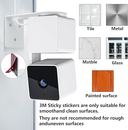 Miniatura 5 de Haoyou Soporte de pared de metal para Wyze Cam Pan V3V2 Wyze Cam V4V3 adhesivo sin taladrar instalación en interiores y exteriores (paquete de 2