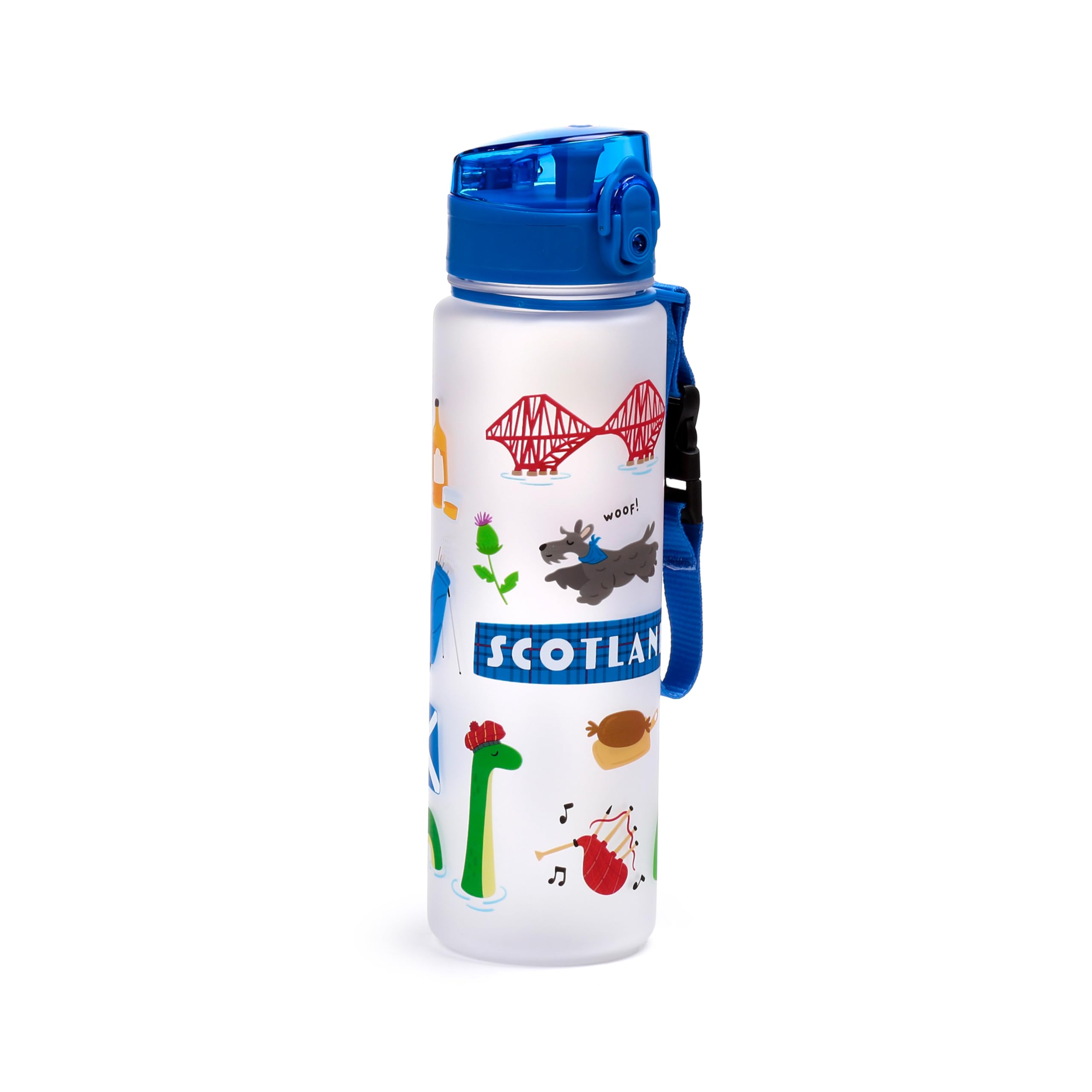 Puckator Girls Scotland Souvenir Pop Top 600Ml Shatterproof Bottle - Reusable Insulated Active Water Bottle Flask For And Boys With A Carry Handle & Straw - Bpa Free - For School Nursery