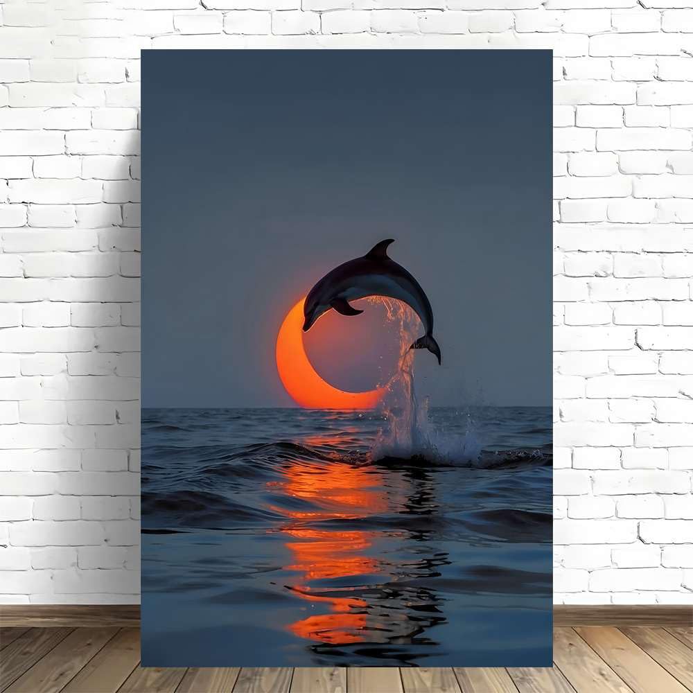 Cuadro decorativo de delfín saltando al atardecer para llenar de vida tu sala