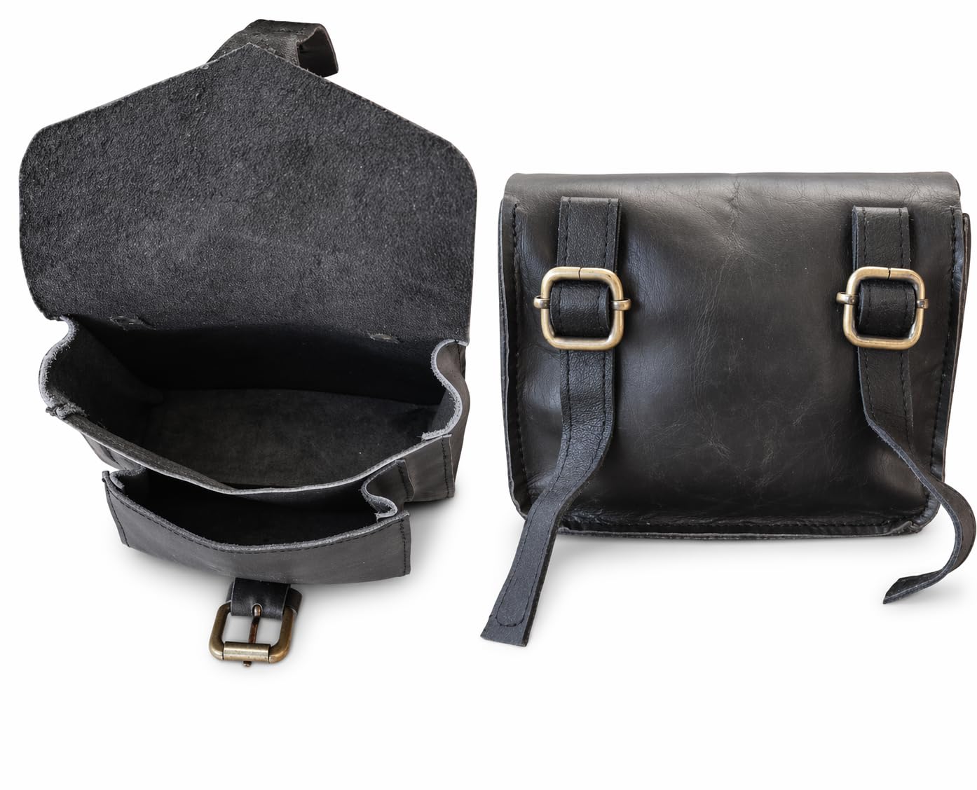 american blue Sacoche de moto vintage en cuir de chèvre véritable, avec fermeture à boucle à 2 sangles, sac à outils marron à dégagement rapide, renforcé, pour guidon, fourche (poche latérale)