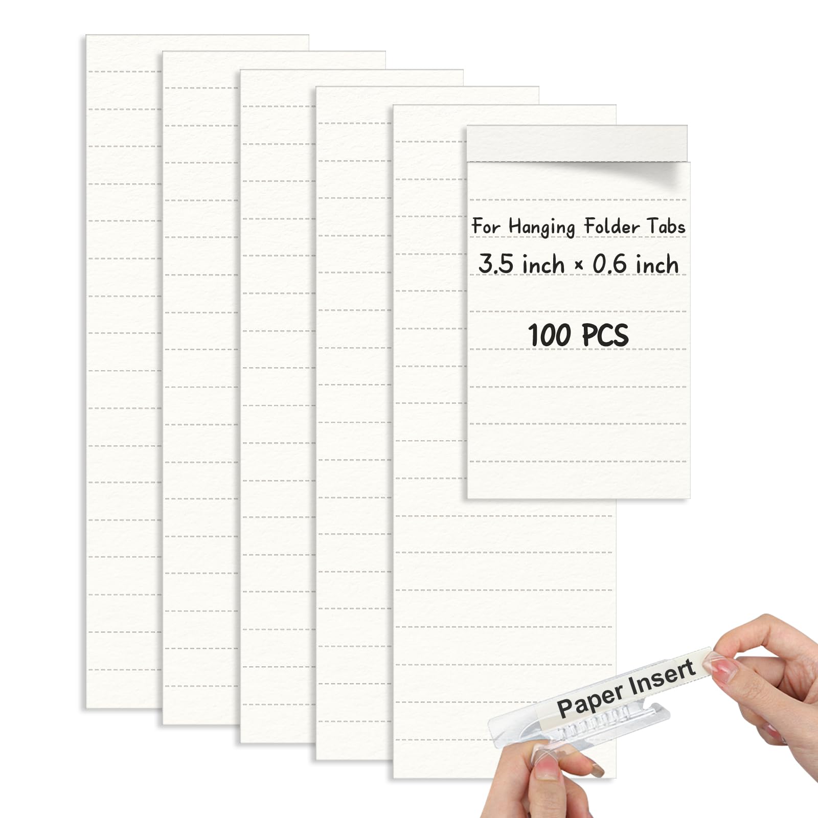 100 Pcs Hanging File Folder Paper Inserts 3-1/2 Inch Off White Blank File Tab Inserts Thick Cardstock for Hanging Folder (3.5×0.6 inch)(No Tab