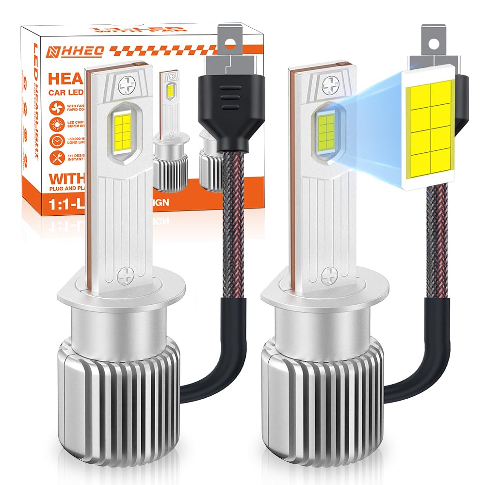 Ampoule H1 LED 400% plus Lumineux 150W 6000K 20000LM Blanc Ampoules de Phares Kit de Conversion avec Ventilateur 12V IP68 2Pcs H1 LED Taille 1:1