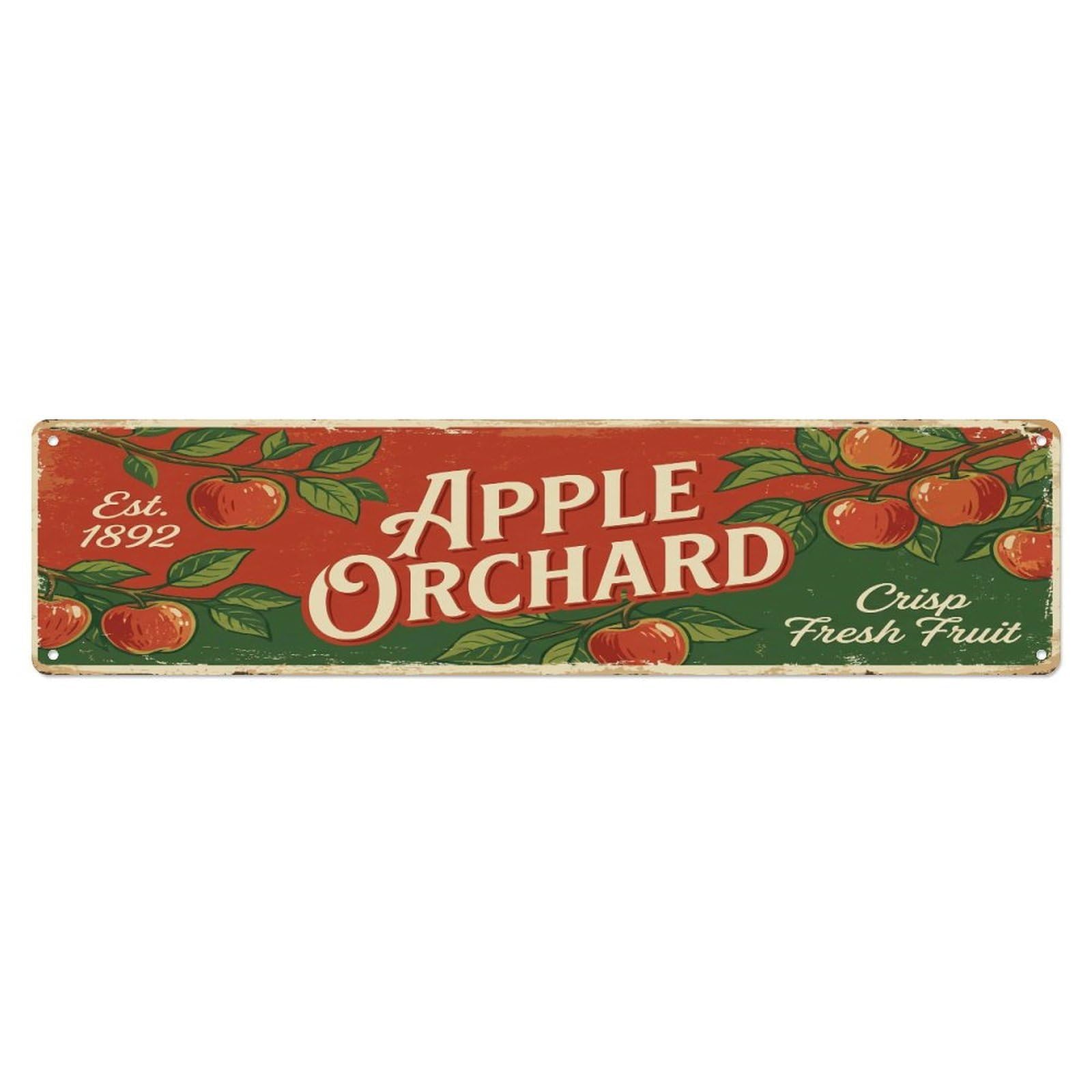 Olhnbad 4X16inch(10X40cm) Vintage Cottagecore Garden Apple Orchard Banner Metal Tin Sign