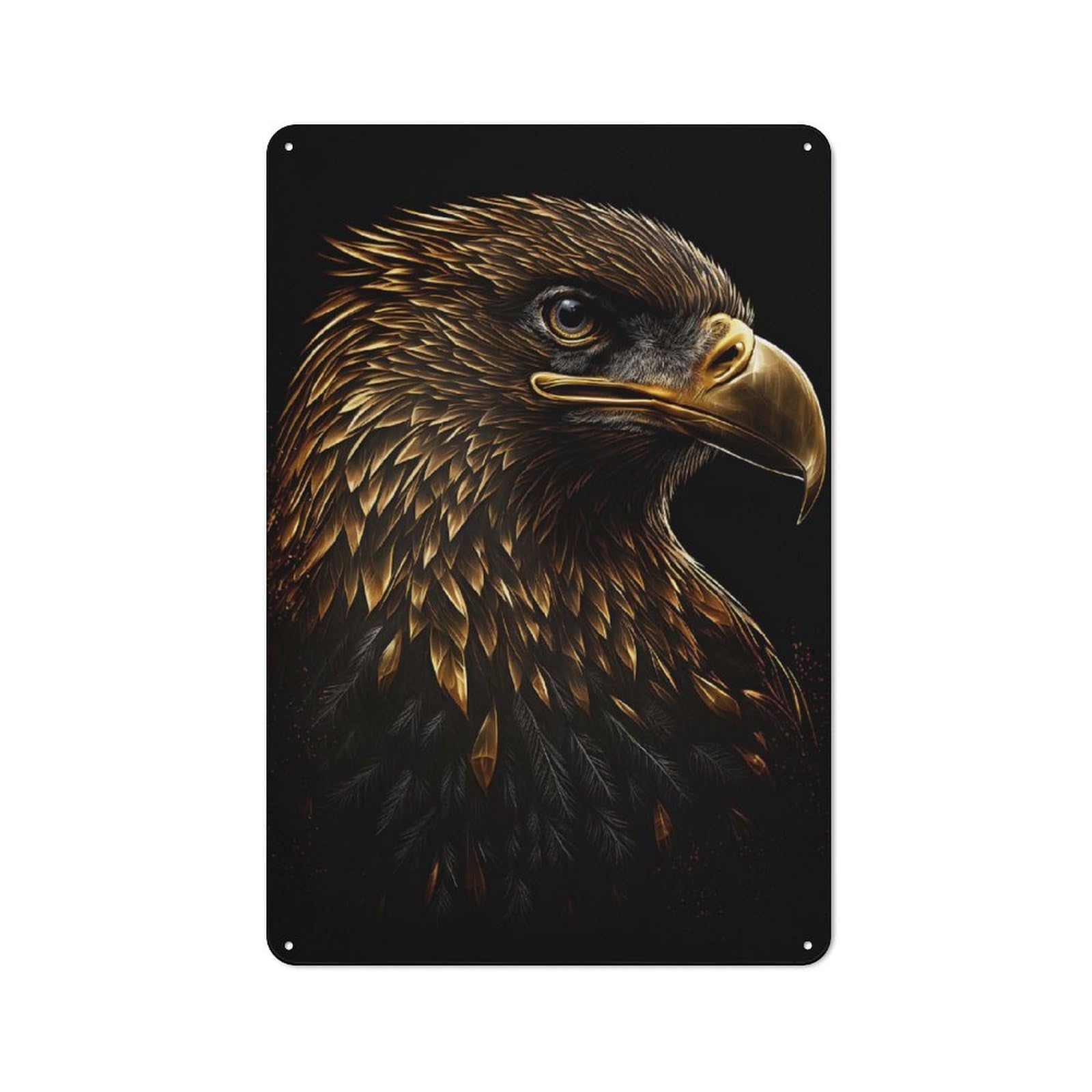 Junmoney Style-18 Tin Wall Plaque 30X20cm With Eagle Black Gold For Garage Wall, Suited To People Furnishing A Garage