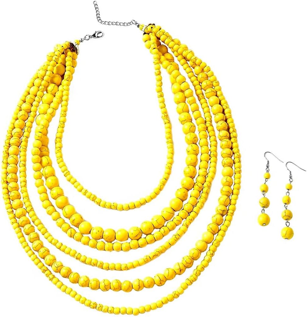Costume Costume Jewelry Set Howlite Beaded Earrings Bib Chunky Necklace for Women Size 18 to 20" Cute Fashion Statement Jewelry - Anniversary Engagement Wedding Birthday Christmas Gifts for Women