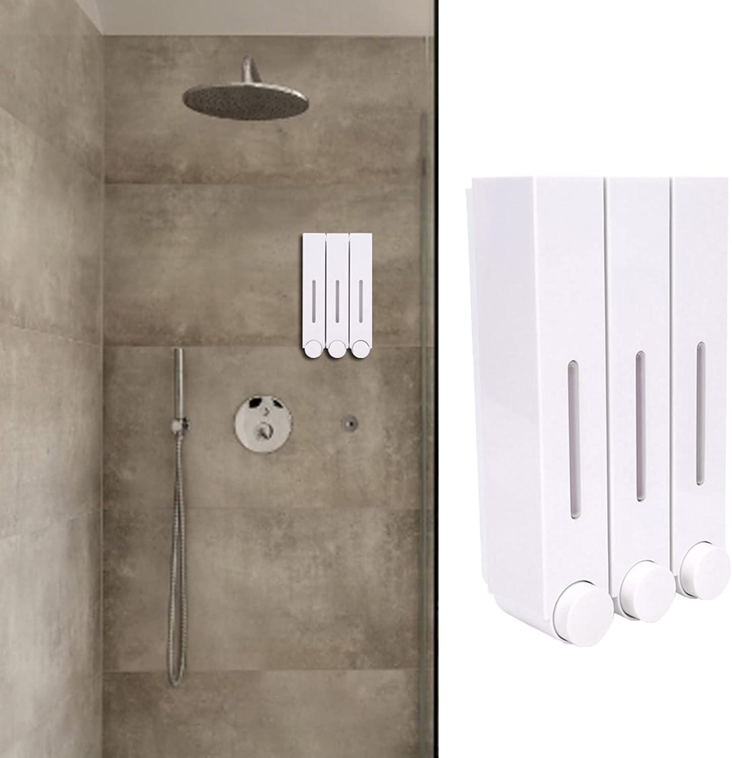 Wall Mount Shower Luid Three Head Shampoo Dispenseror Hotel Bathroom6028 e Three Cups,Bathroom Daily Use Dish (6028 White Three Cups)