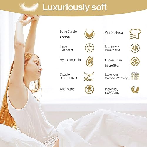 Miniatura 7 de 100% algodón egipcio de 600 hilos, tamaño King de gran tamaño (116 x 98 pulgadas), 1 caja de edredón cosida con 4 pestañas en las esquinas, 300 GSM,