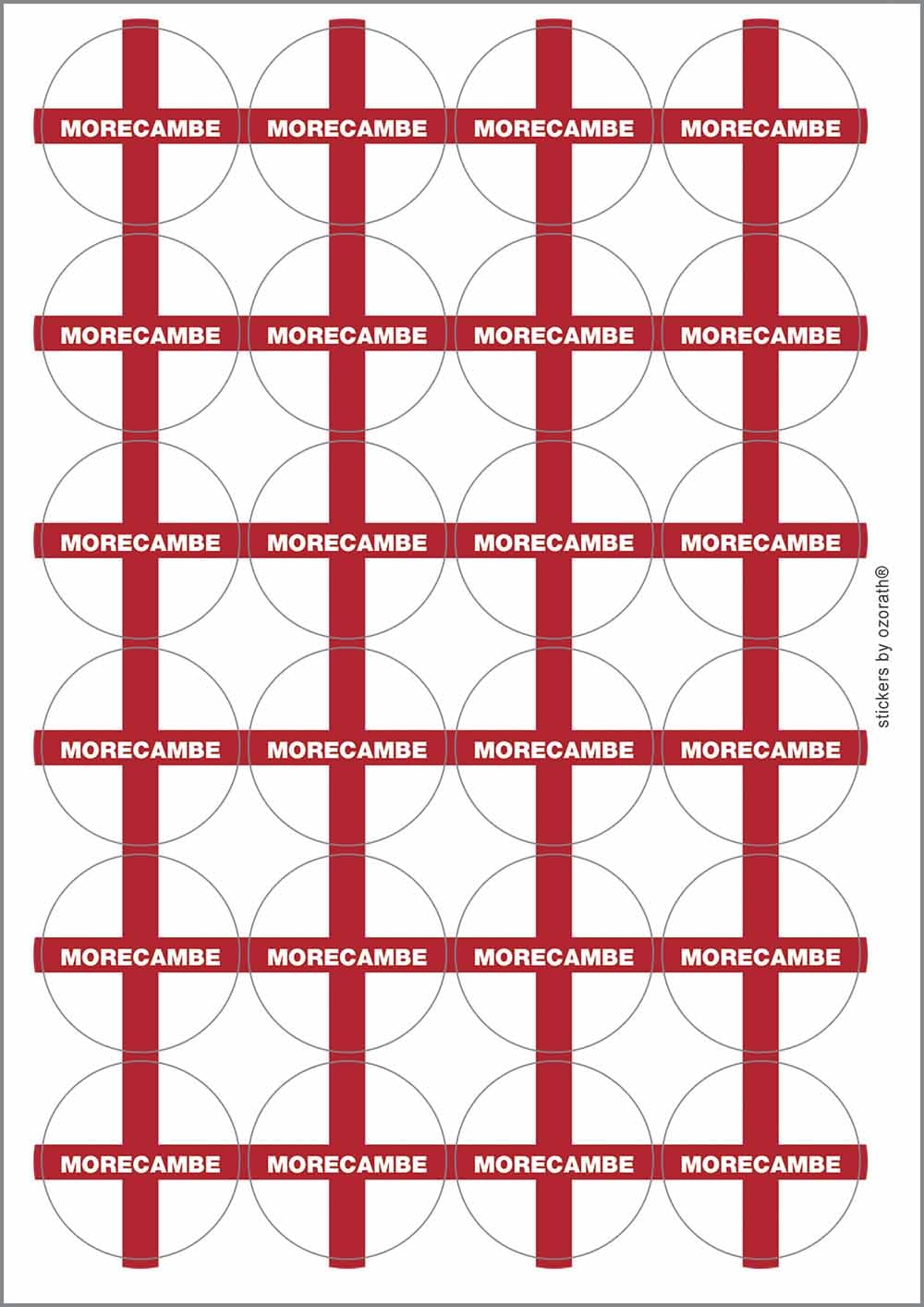 Morecambe England Flag Circular Matt Paper Stickers A4 Sheet of 24 (Each Sticker is 45mm Diameter)