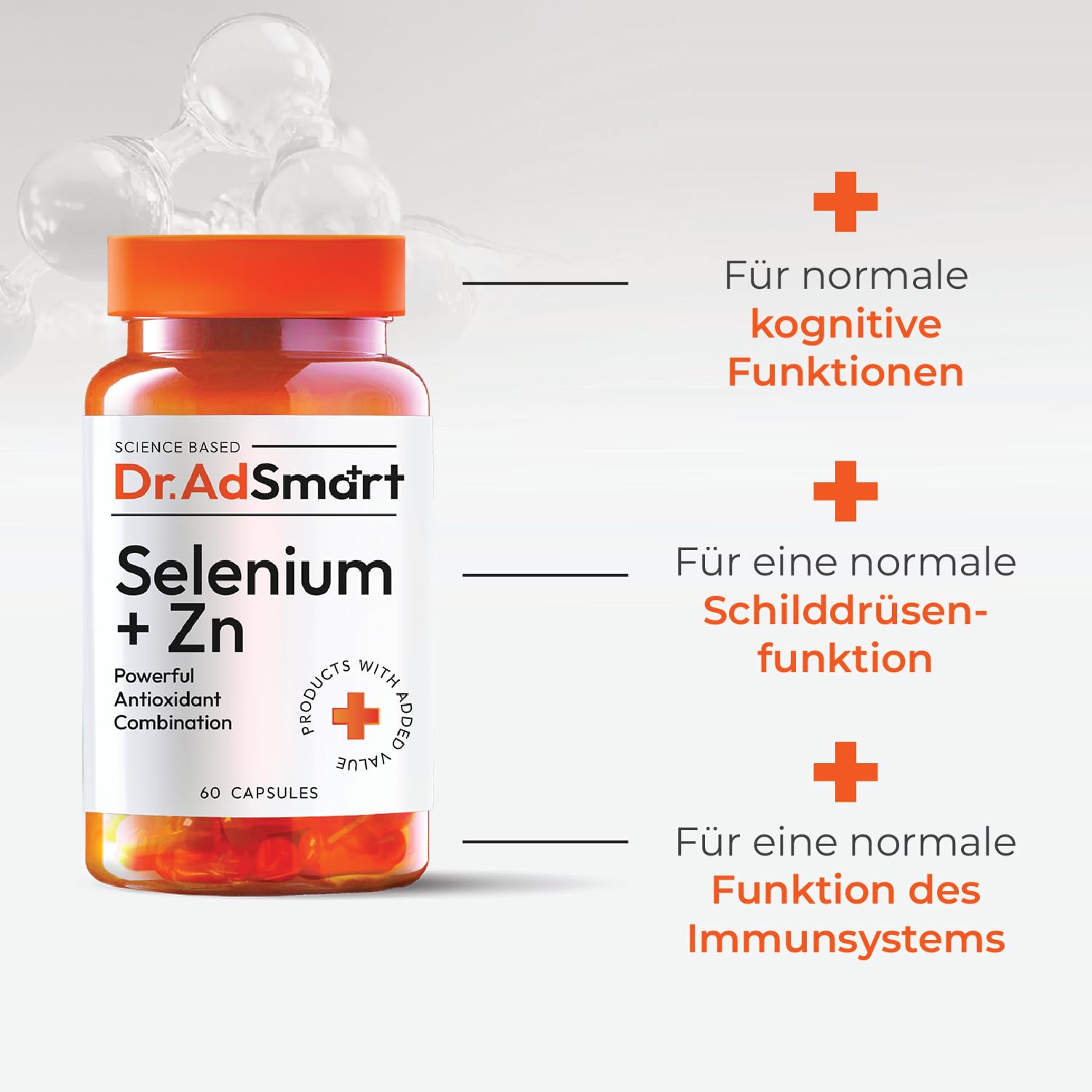 Selen + Zink - Hochdosiert 220 µg Selen mit 20 mg Zink - 3er-Pack - Aus Selenhefe - Für Immunsystem & Haut Haare Nägel - 180 Kapseln - Laborgeprüft - Dr.AD Smart - GMP Qualität