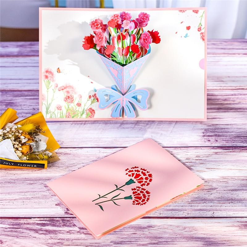 Glückwunschkarte Pop -UP A. Blumenstrauß der Nelken Blumen Karte Geburtstagsgeschenkkarten Mütter Thanksgiving Day-Gruß-Karte (10-Packung)