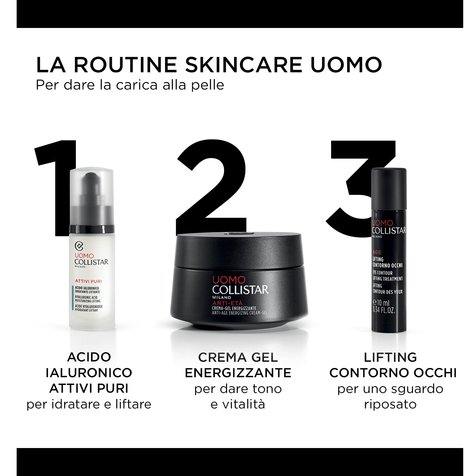 Collistar Hydra Uomo Idratante Freschezza Totale Viso e Occhi, Crema-Gel fresca e leggera, Idratazione immediata & Linea Uomo Crema-Gel Energizzante, Azione antirughe e antifatica