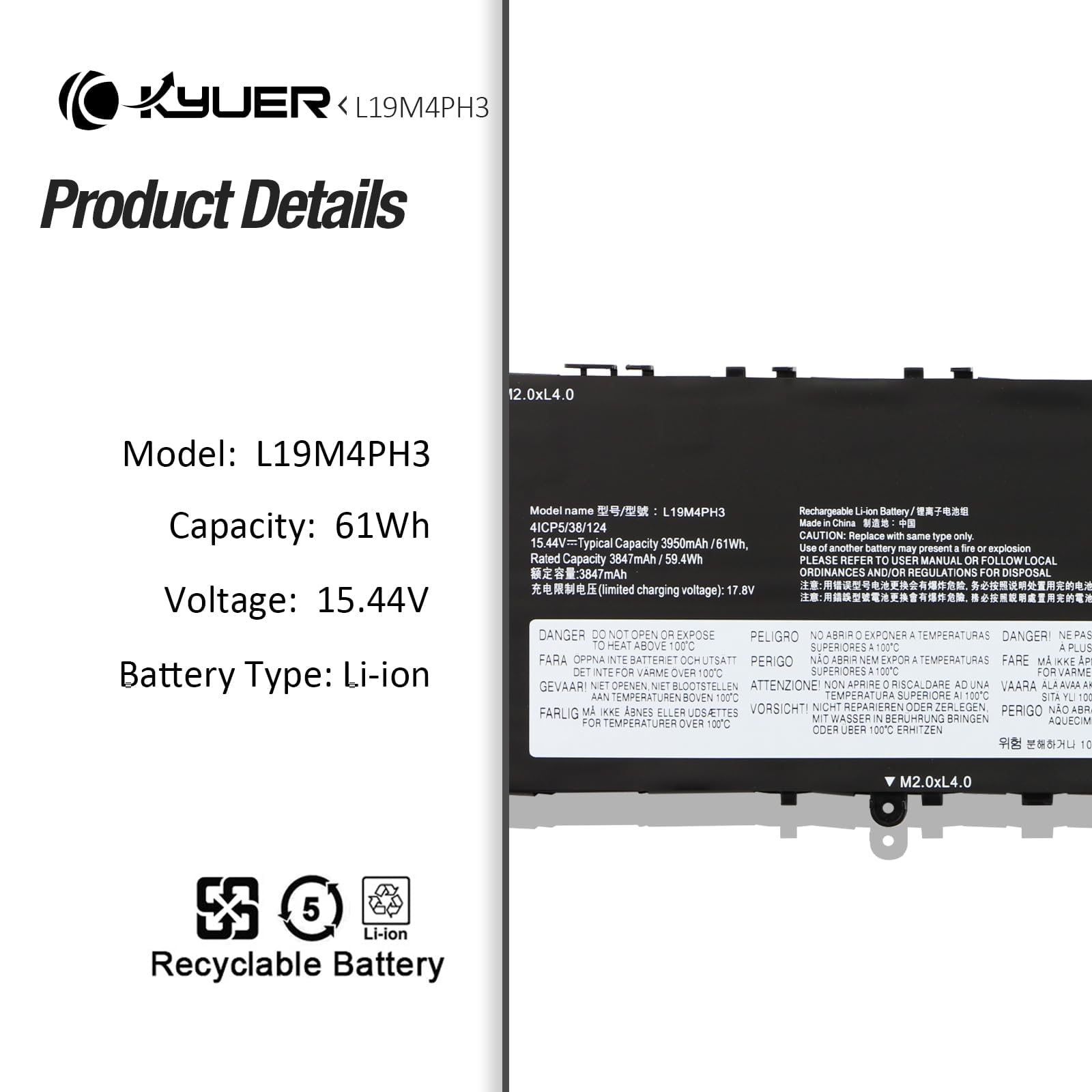 K KYUER 61Wh L19M4PH3 L19D4PH3 L19C4PH3 Laptop Akku für Lenovo Yoga Slim 7 Pro 14 OLED, IdeaPad Slim 7i Pro Slim 7 Pro 14IHU5 14" Series Yoga Slim 7 Pro 14ARH5 14IHU5 14ITL5 14ARH7 14IAP7 14ACH5 O OD