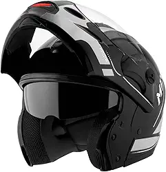 Capacete de Moto Mixs MX Captiva Route Brilhante Com Viseira Interna Solar Óculos de Sol Articulado Escamoteável Robocop Cinza Com Cinza 58