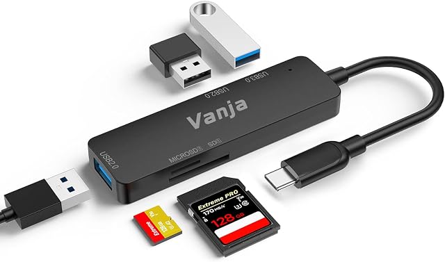 Vanja USB Type C SD/Micro SD Card Reader Memory Card Adapter Compatible with MacBook Pro/Air, Pad Pro/Air, Galaxy, Dell XPS for UHS-I/II SDXC, SDHC, SD, MMC, RS-MMC, Micro SDXC, Micro SD, Micro SDHC