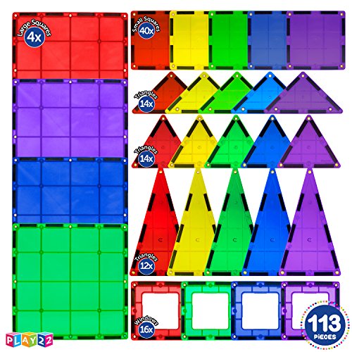 Magees Magnetic Tiles For Kids - 100 Set Building Blocks - Magnet Toys Building Strongest Magnets - Includes Bonus 13 Piece Insert Alphabet Cards - Stem 3D Magnet Tiles - Original #TOP6