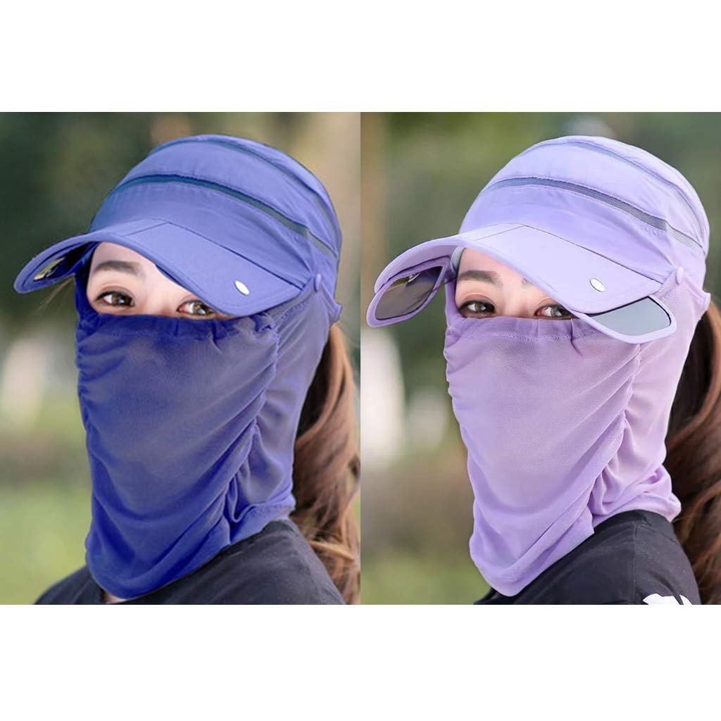 JDkilp Protective Hats,SunShade Hat with Veil Anti Dust Proof Protection for Outdoor Women (Color : Blue and Purple, Size : XL)