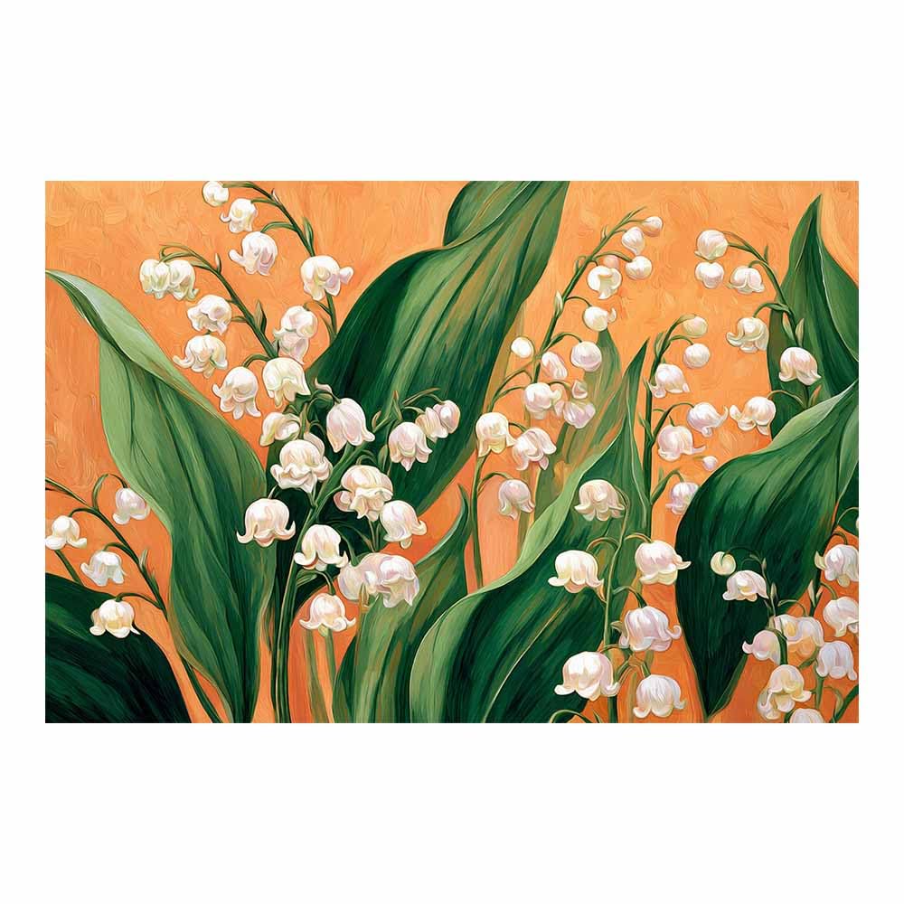 ZAMAEIU Natural Scenery Painting Lilys of the valley branch Pictures Artwork, Contemporary Wall Art Large Size, Room Aesthetic Home Decor,Living Room,Bedroom(white)-30x50cm Unframed