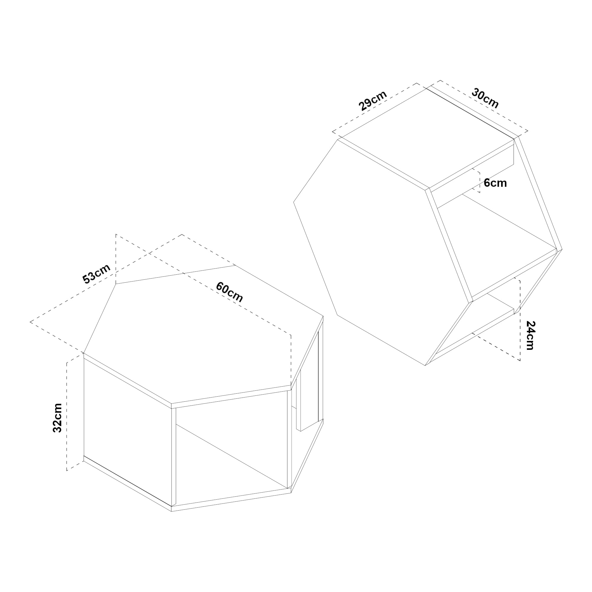 [en.casa] Set de 2 Mesas de Centro Molde Conjunto de Mesas Hexagonales de Posición Horizontal y Vertical con Compartimentos para Salón Oficina Aglomerado - Negro/Efecto Nogal