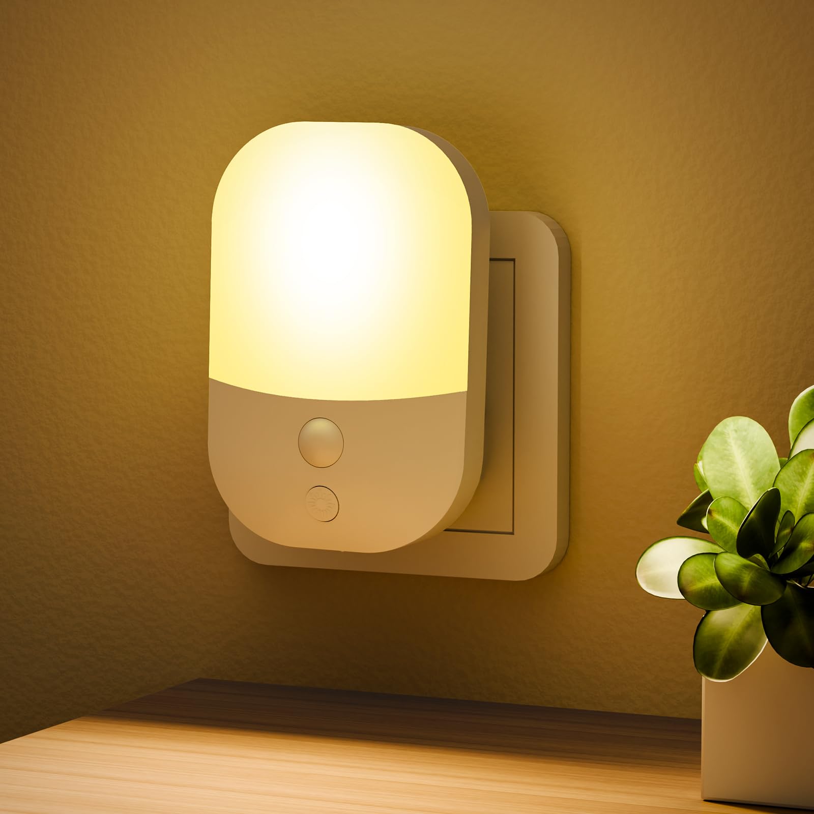 [1 Pezzo] Luce Notturna con Sensore Crepuscolare, 5 Livelli di Luminosità, ON/OFF/AUTO Modalità di Illuminazione, 3000K Bianco Caldo Luce Notturna Bambini per Corridoi, Scale, Camera da Letto, 0,3W