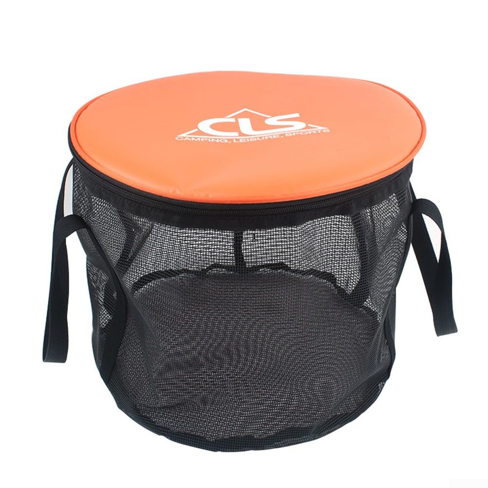 Seau Pliable avec poignée, Seau Pliable 4 en 1 de 30 L avec Panier de vidange en Maille, Seau Pliable pour, pêche - Orange