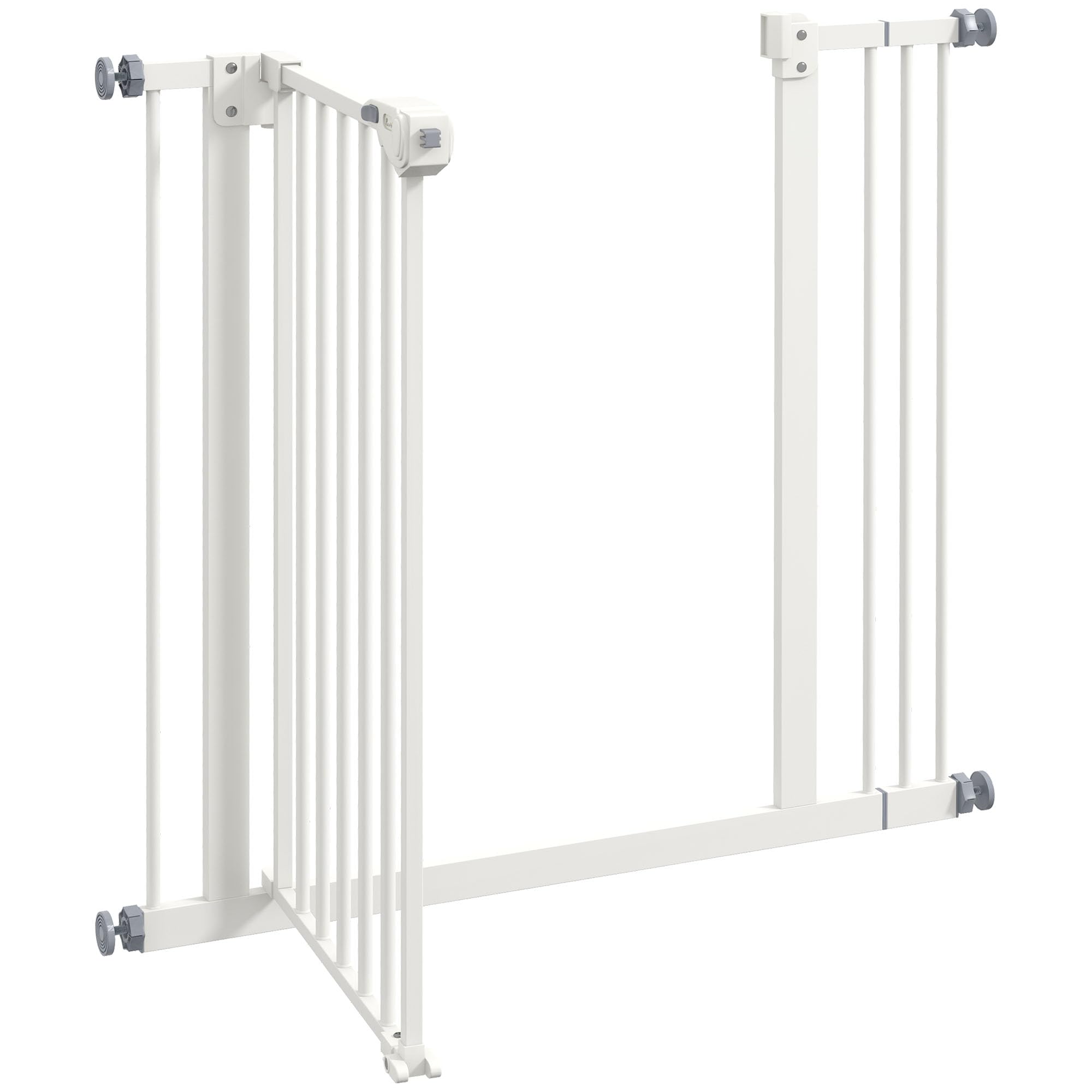 PawHut Türschutzgitter Treppenschutzgitter mit 7 cm Verlängerung, ohne Bohren, Auto-Close, für Breiten 74-87 cm, beidseitig schwenkbar, Metall Weiß