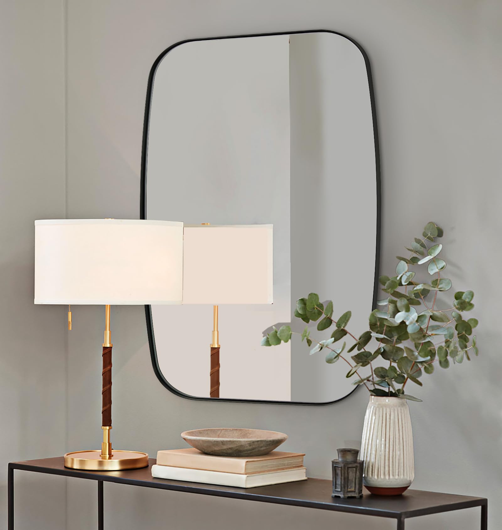 ANDY STAR Oval Bathroom Mirror, 24x32’’ Matte Black Metal Frame Oblong Mirror for Bathroom, Modern Black Oval Bathroom Mirror for Over Sink, Hangs Horizontal or Vertical