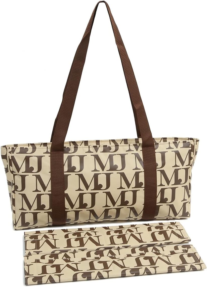 Mah Jongg Beige with Brown MJ Designer Logo Soft Replacement Case, Includes Two Matching Wraps and a Bonus Bag, (Replacement Soft Case Only - Tiles, Trays, Racks and Pushers not Included)