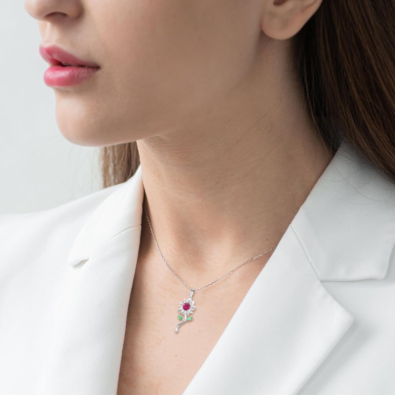 Sunflower Necklace 925 Sterling Silver Ruby Necklace for Women Anniversary Birthday Valentine's Day Gifts for Her - Image 5