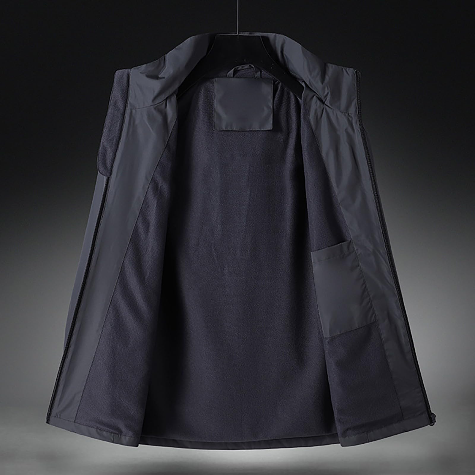 Chubasquero para hombre resistente al agua - chubasquero para hombre, chaqueta de entretiempo moderna, cómoda con cordón, chaquetas para exteriores con cremallera, chaqueta con capucha, chaqueta