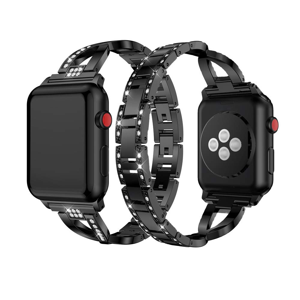 Vlokomz Metal Cuff Bangle Rhinestone Diamond Wristband X-Link Glitzy Strap Band for Apple Watch Band 38mm 40mm 41mm 42mm 44mm 45mm 46mm 49mm Women
