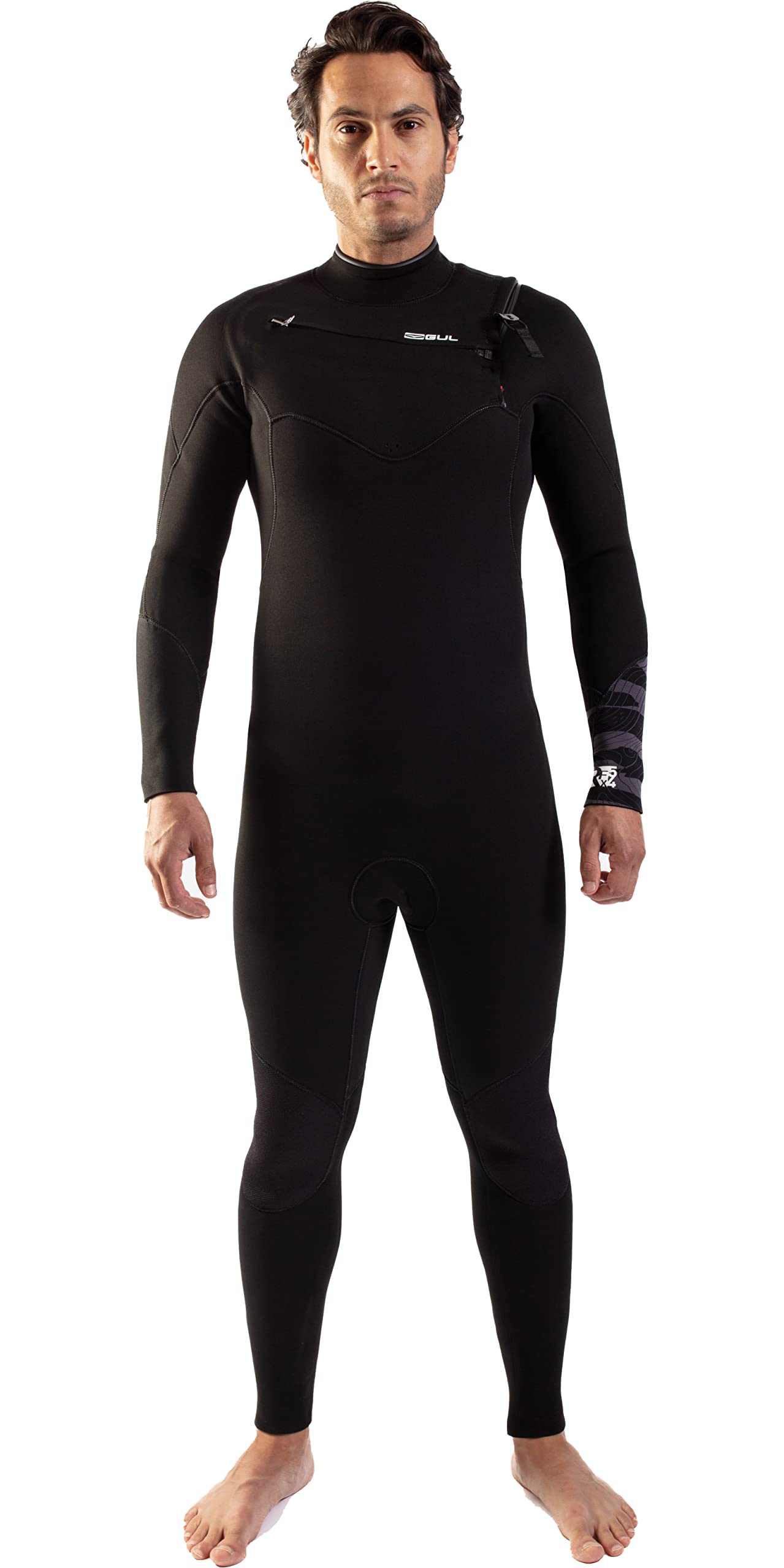 Gul Mens Response FX 5/4mm GBS Chest Zip Wetsuit - Black Contour Camo - Thermal Warm Heat Layer Layers Easy Stretch
