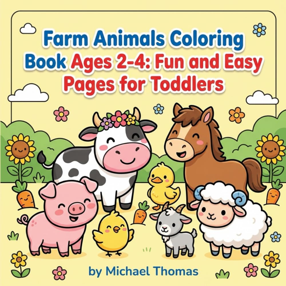 Farm Animals Coloring Book for Toddlers Ages 2-4: 40 Fun and Easy Coloring Pages for Kids Featuring Cows, Horses, Pigs, Sheep, Chicks, and More.