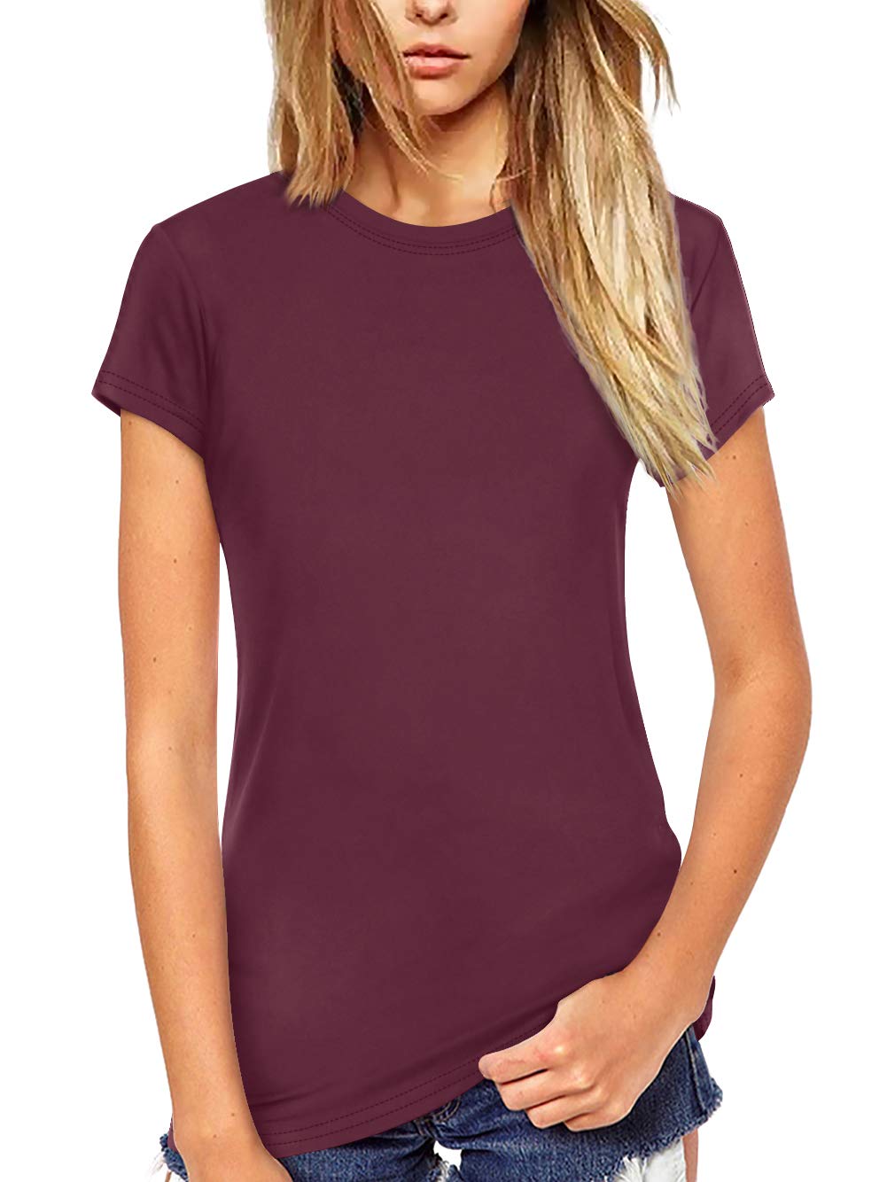 BeluringWomen Shirt Short Sleeve Crew Neck Summer Soft Long TshirtsTee Tops Blouse