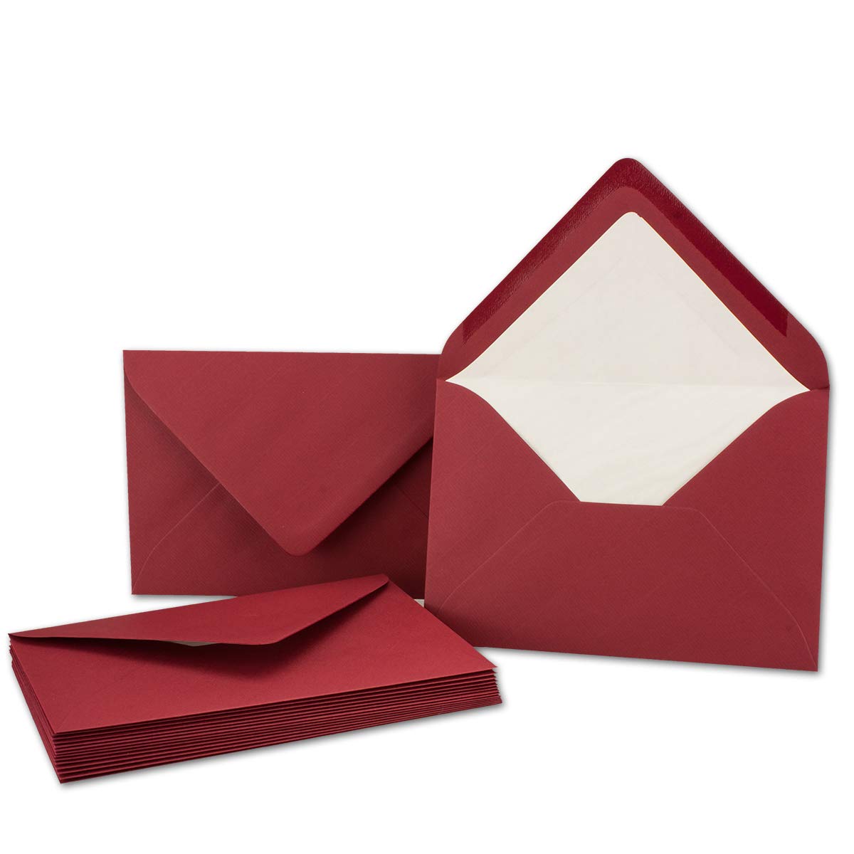 Envelopes in Dark Red 25 Envelopes in DIN B6-12.5 x 17.6 cm Ribbed Paper - High Quality Silk Lining for Christmas & Festive Occasions