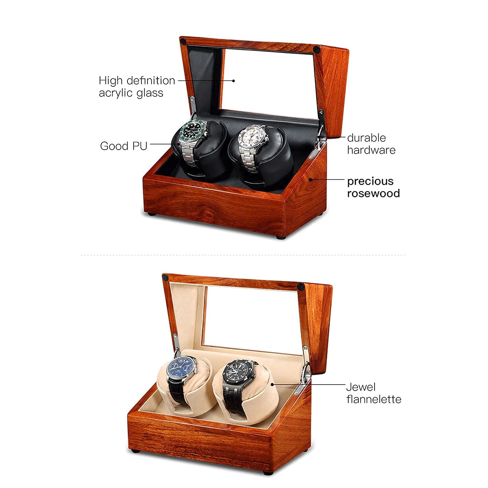 1-4 para cajas de relojes automáticas, relojes giratorios de relojes, caja de reloj giratoria, agitador de relojes, motor supersilencioso alimentado por batería o alimentado por CA (3 epítopos negros