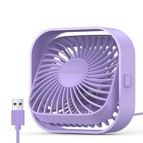 ARCTICOOL Small Table Fan, 4 Inch Mini USB Desk Fan, Strong Airflow & Quiet, USB Powered Table Desktop, 3 Speeds Wind Small USB Fan for Desk, 360° Rotatable for Home Office (Purple)