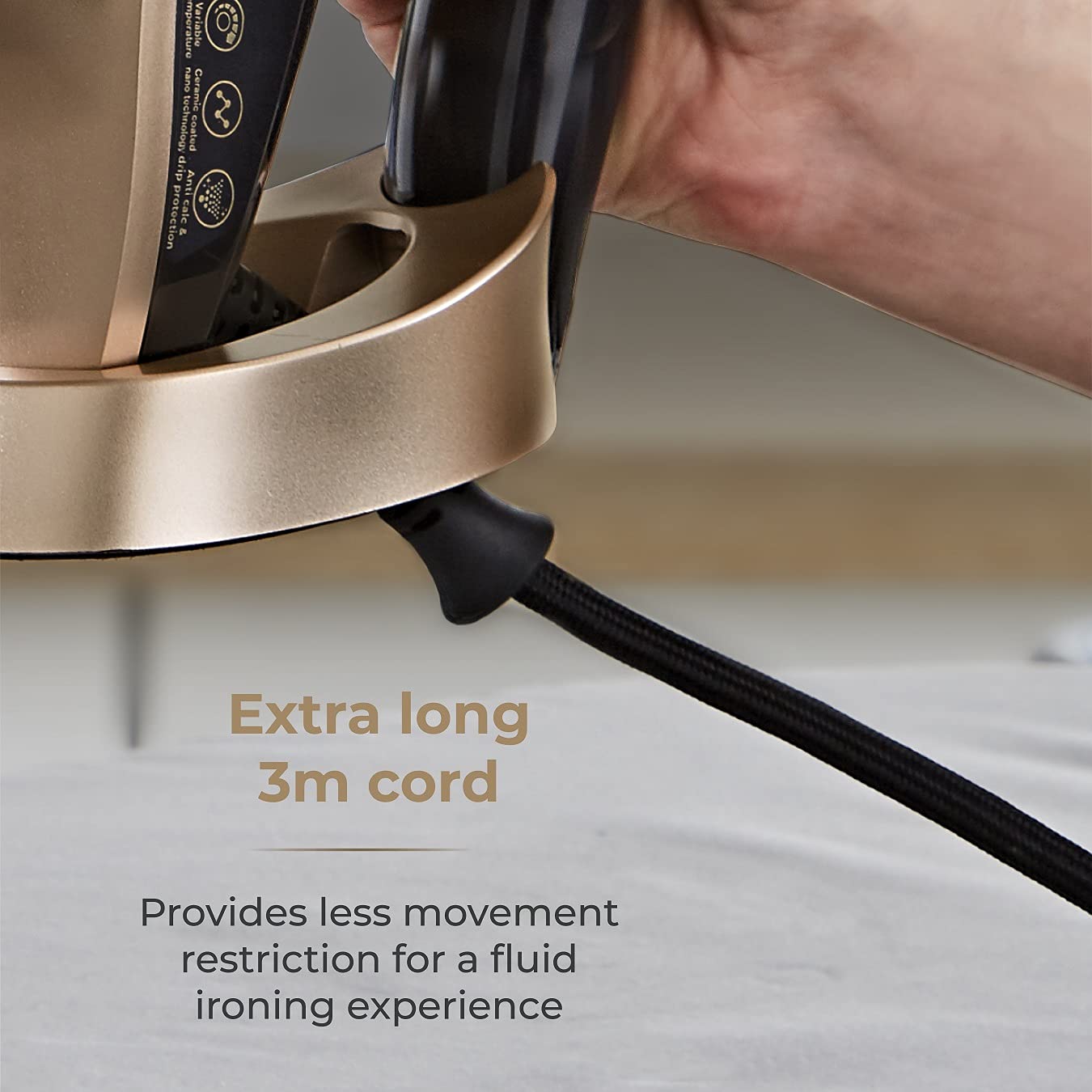 Tower T22021GLD Ceraglide Steam Iron with Fast Heat-Up, Long Power Cord, 3100W, Black and Gold